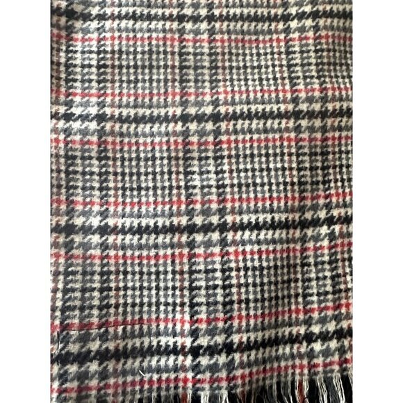 Evan Picone Black Gray Red Houndstooth Wool Blend Muffler Scarf - Picture 2 of 6